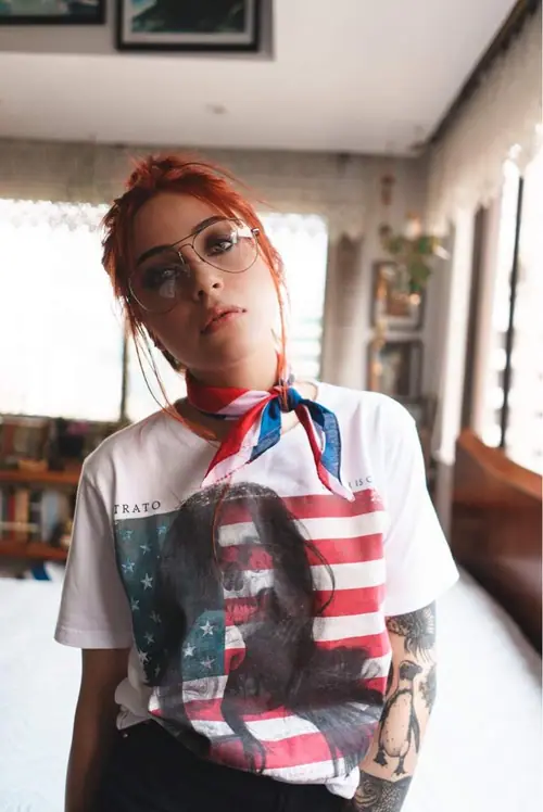 NITRATO — flag tee and bandana, front portrait